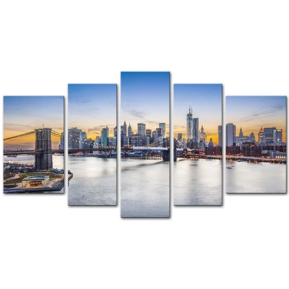 New York City Over East River Brooklyn Bridge Nature Canvas Wall Art