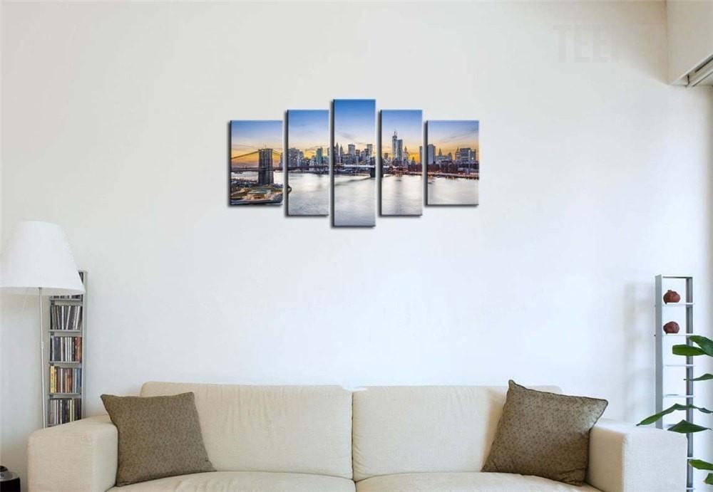 New York City Over East River Brooklyn Bridge Nature Canvas Wall Art