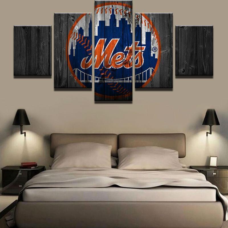 New York Mets Logo On Wood  Baseball Canvas Wall Art