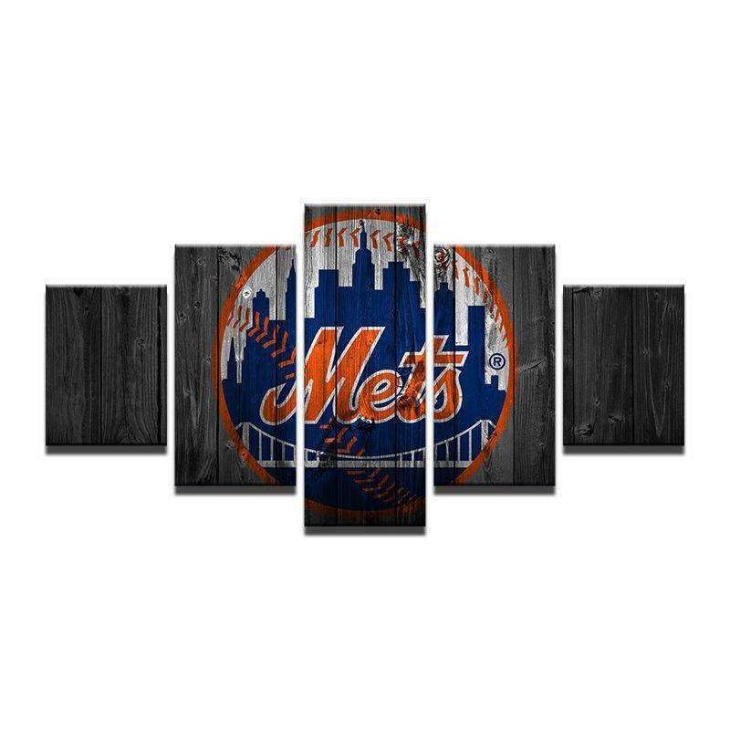 New York Mets Logo On Wood  Baseball Canvas Wall Art