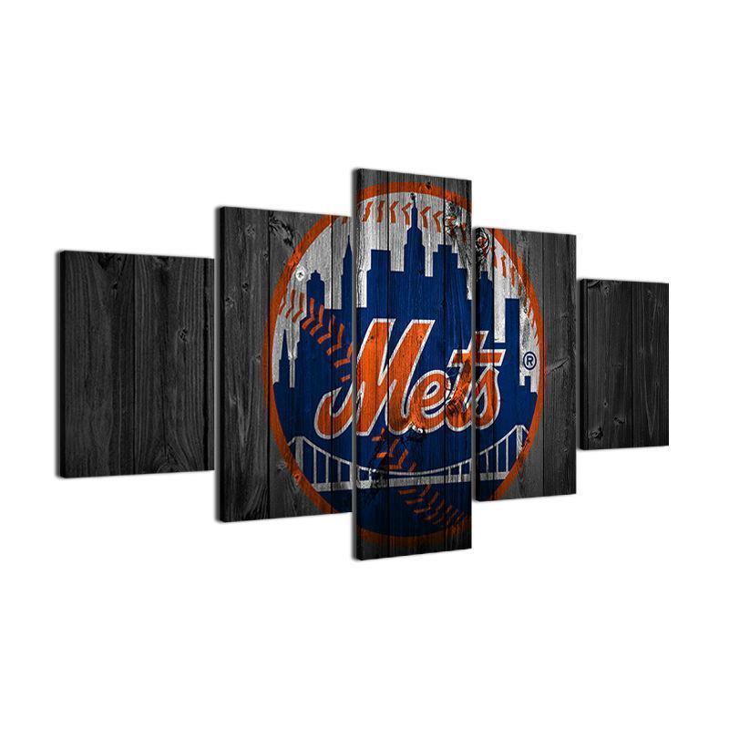 New York Mets Logo On Wood  Baseball Canvas Wall Art