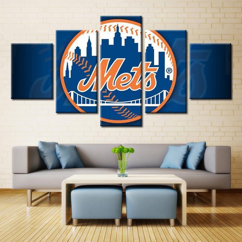 New York Mets Logo Poster  Baseball Canvas Wall Art