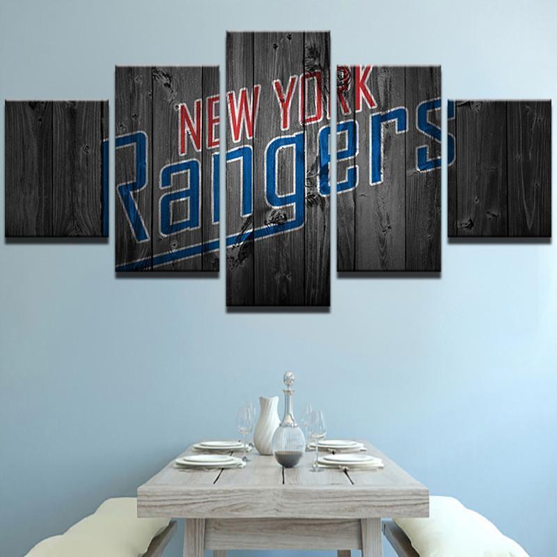 New York Rangers Logo On Wood   Ice Hockey Canvas Wall Art