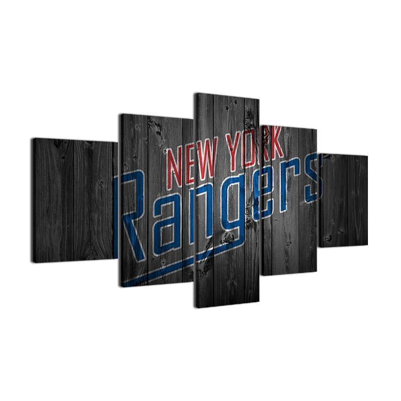 New York Rangers Logo On Wood   Ice Hockey Canvas Wall Art