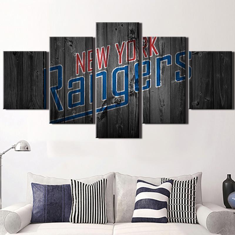 New York Rangers Logo On Wood   Ice Hockey Canvas Wall Art