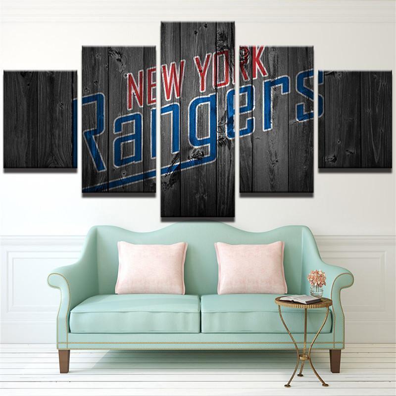 New York Rangers Logo On Wood   Ice Hockey Canvas Wall Art