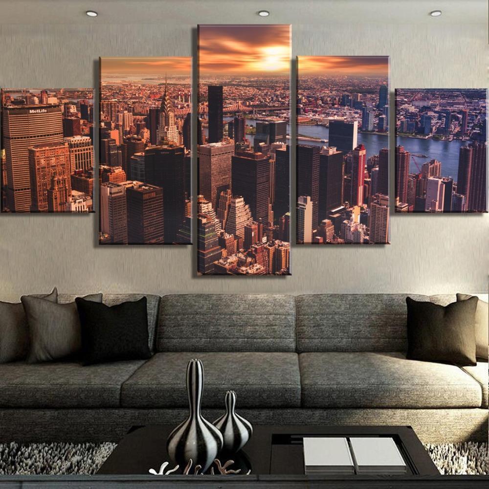 New York Sunset City Canvas Wall Art