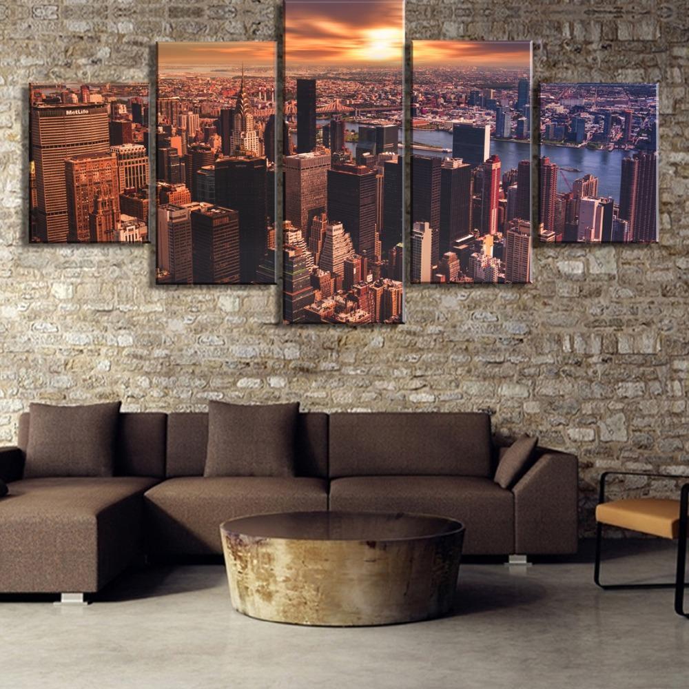 New York Sunset City Canvas Wall Art