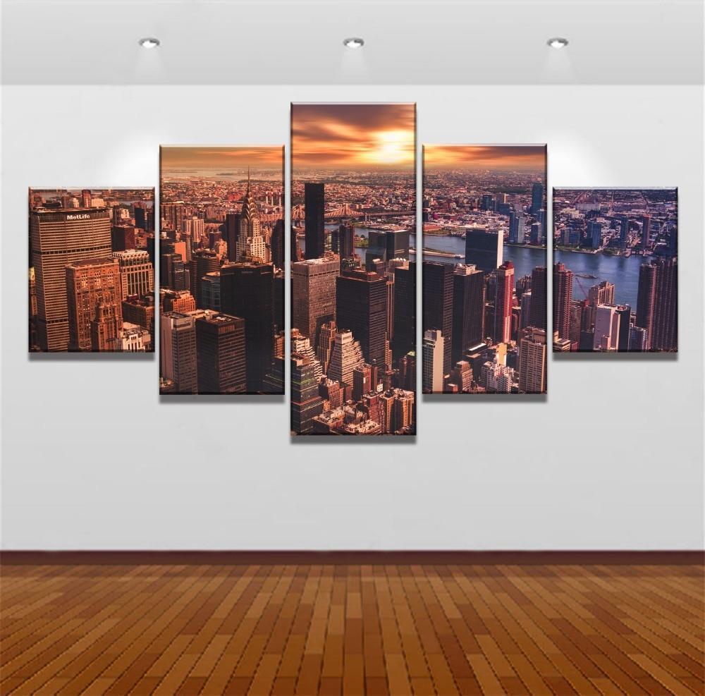 New York Sunset City Canvas Wall Art