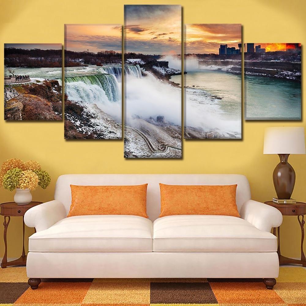 Niagara Falls In Sunset Nature Canvas Wall Art