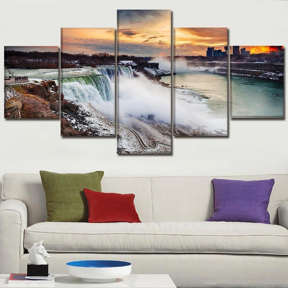 Niagara Falls In Sunset Nature Canvas Wall Art
