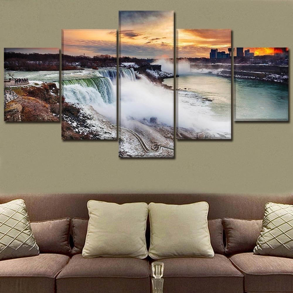 Niagara Falls In Sunset Nature Canvas Wall Art