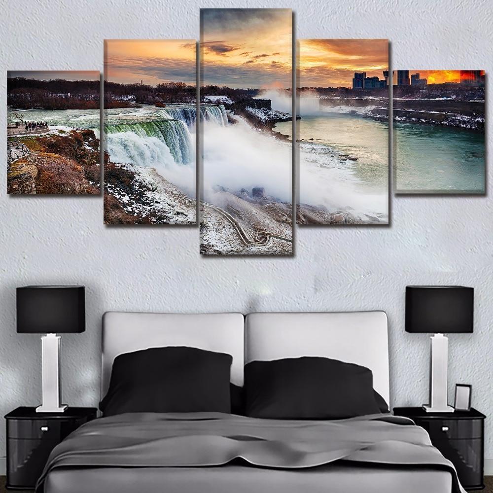 Niagara Falls In Sunset Nature Canvas Wall Art