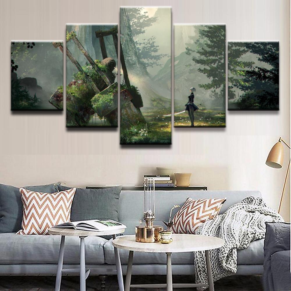 NieR Automata YoRHa 2B In The Forest Gaming Canvas Wall Art