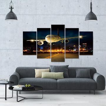 Night Flight Landing Airplane Canvas Wall Art
