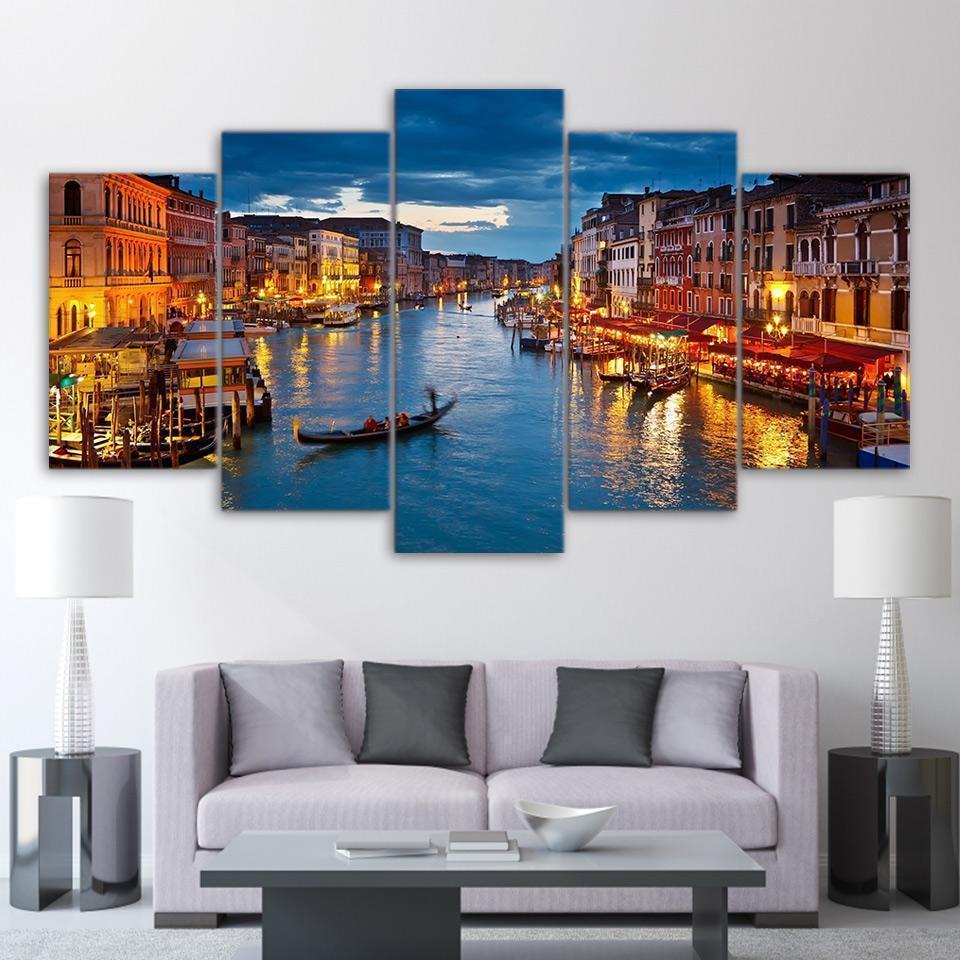 Night Of Venice City Canvas Wall Art