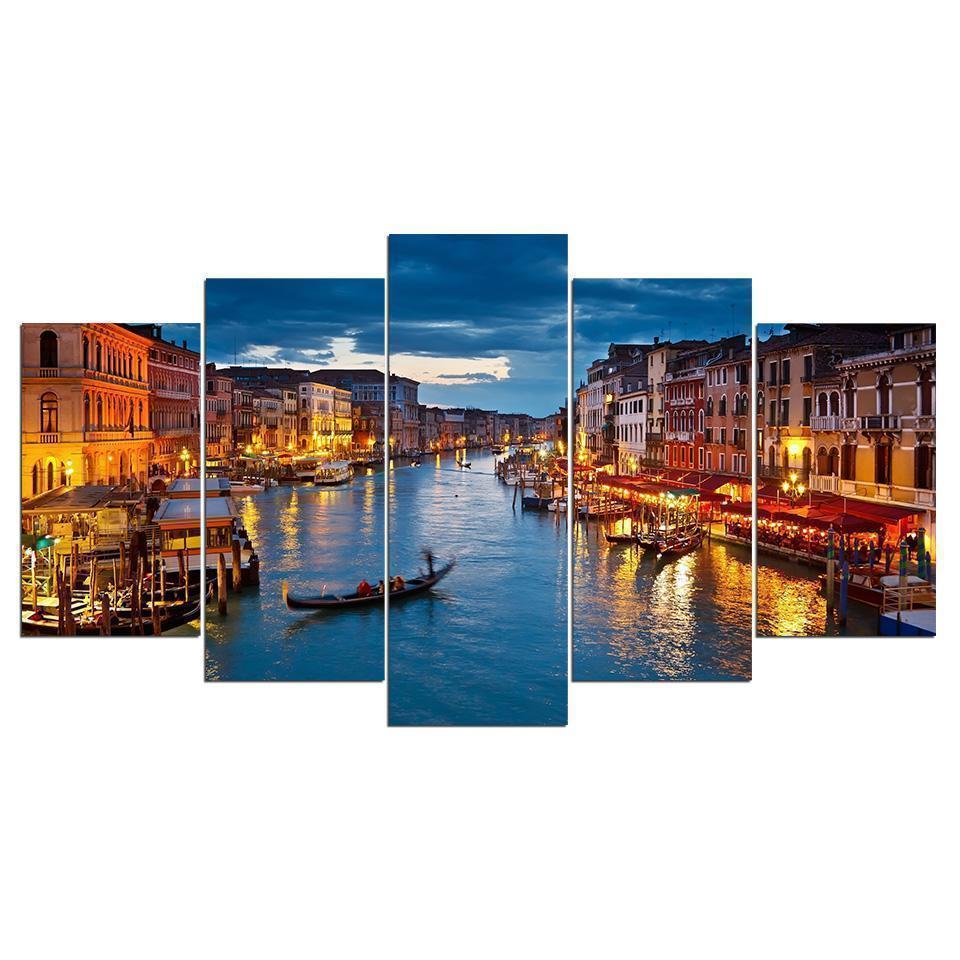 Night Of Venice City Canvas Wall Art