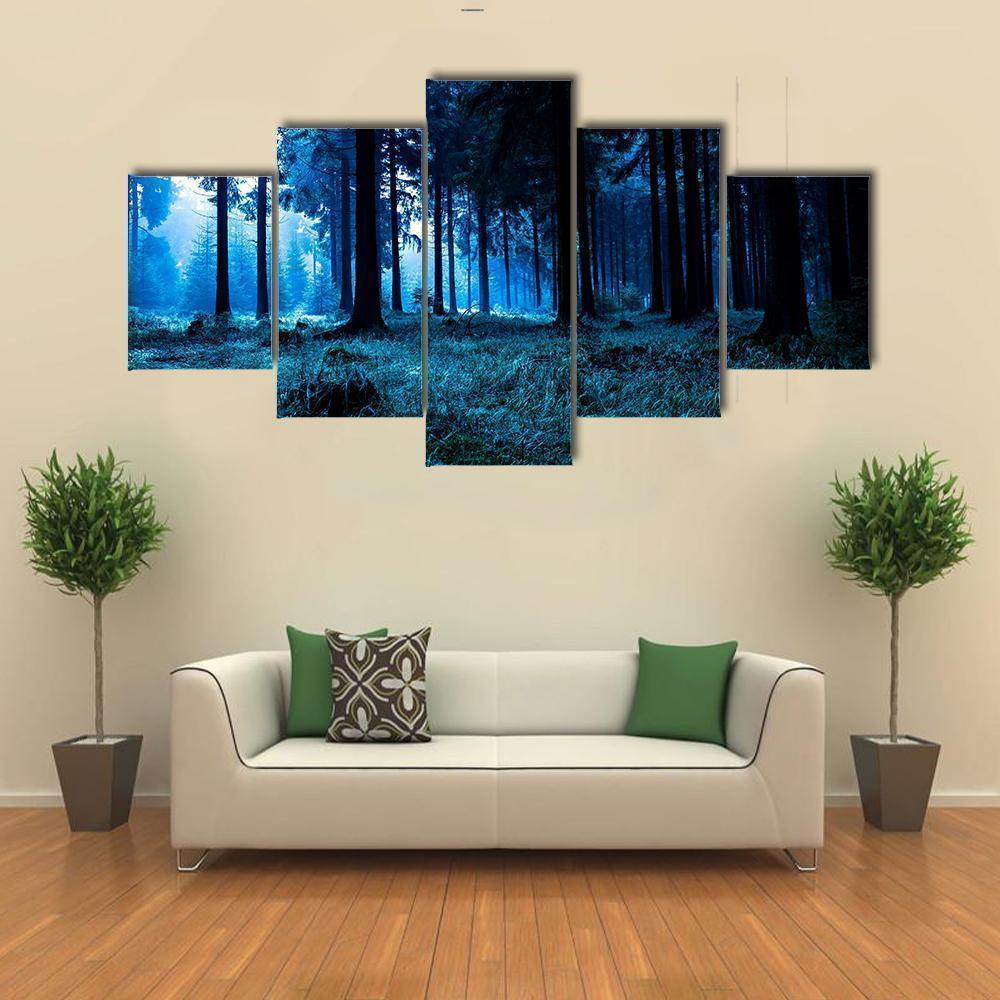 Night Scene Of Autumn Forest In Thuringia, Germany Nature Canvas Wall Art