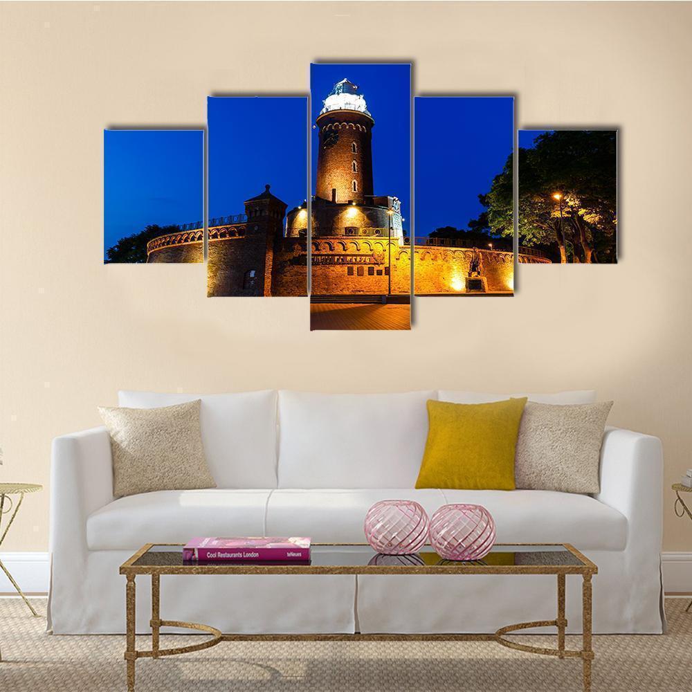 Night View Of Lighthouse In Kolobrzeg Nature Canvas Wall Art