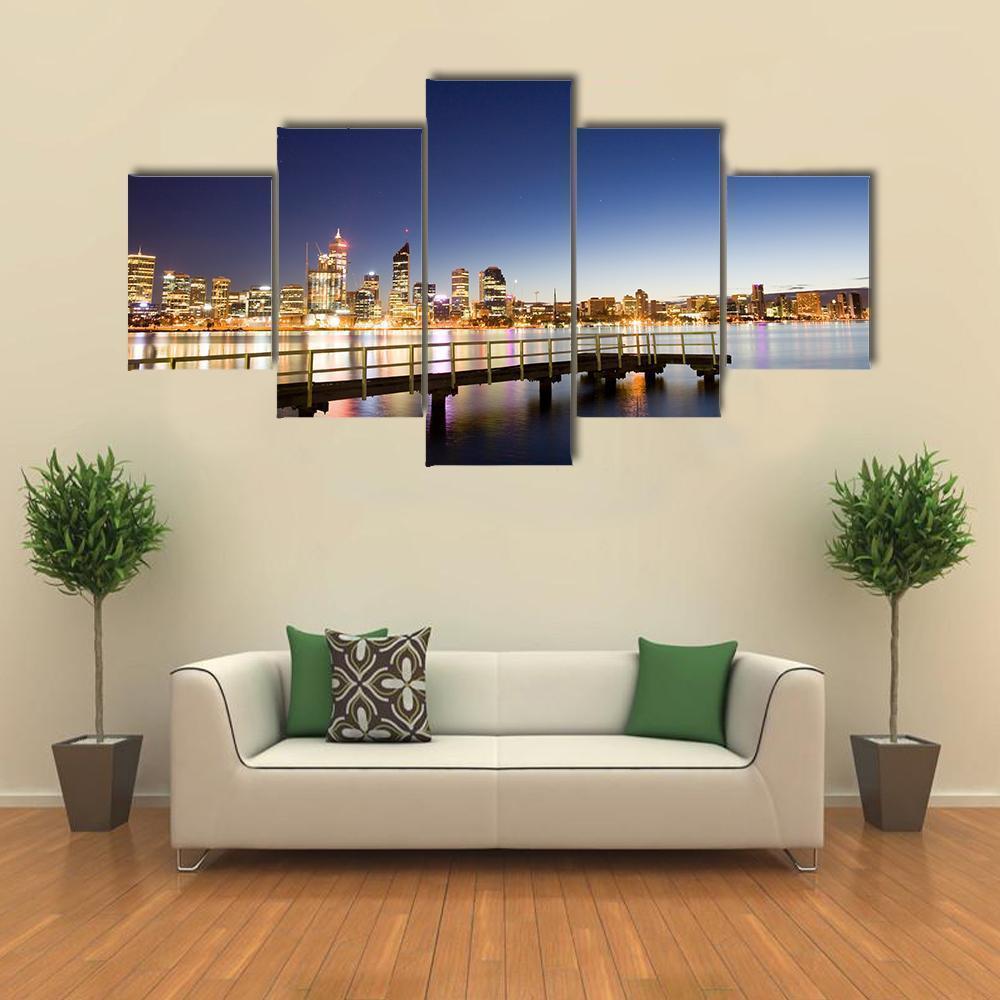 Night View Of Perth Across The River Nature Canvas Wall Art