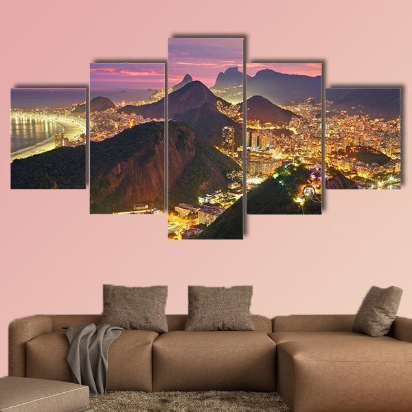 Night View Of Rio De Janeiro In Brazil Nature Canvas Wall Art