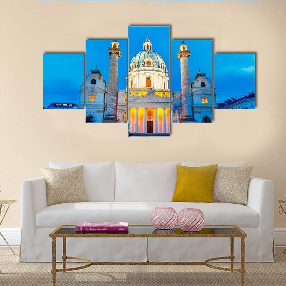 Night View Of Saint Charles Church Nature Canvas Wall Art
