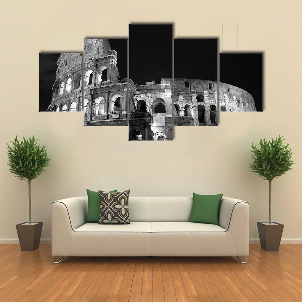 Night View Of The Colosseum In Rome Nature Canvas Wall Art