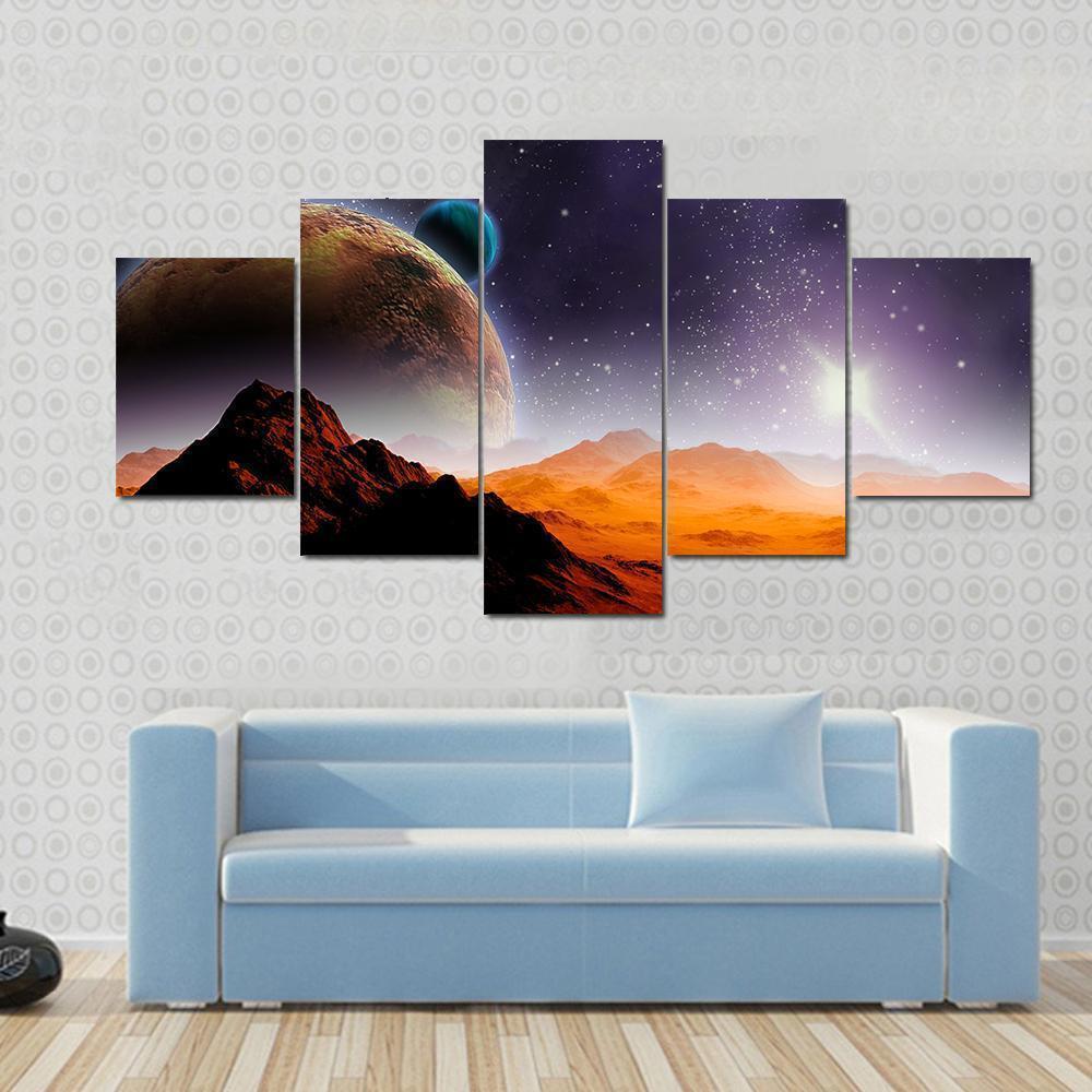 Non Habitable Planetary System In Deep Space Nature Canvas Wall Art