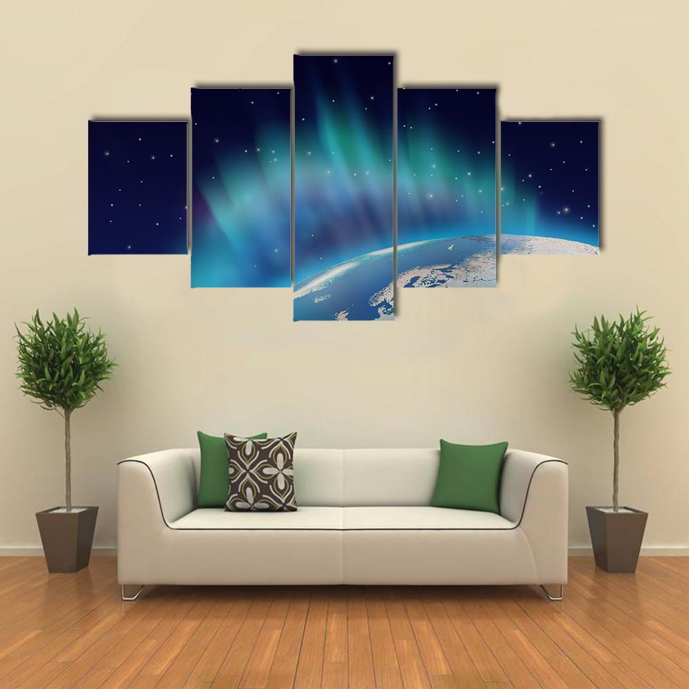 Northern Lights Aurora Borealis Over Planet Earth Space Canvas Wall Art