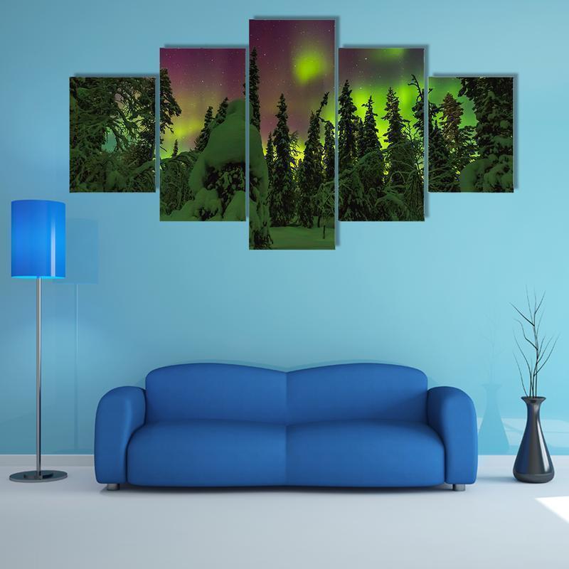 Northern Lights In Finish Lapland Nature Canvas Wall Art
