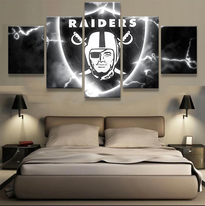 Oakland Raiders Thunder Logo Football Canvas Wall Art