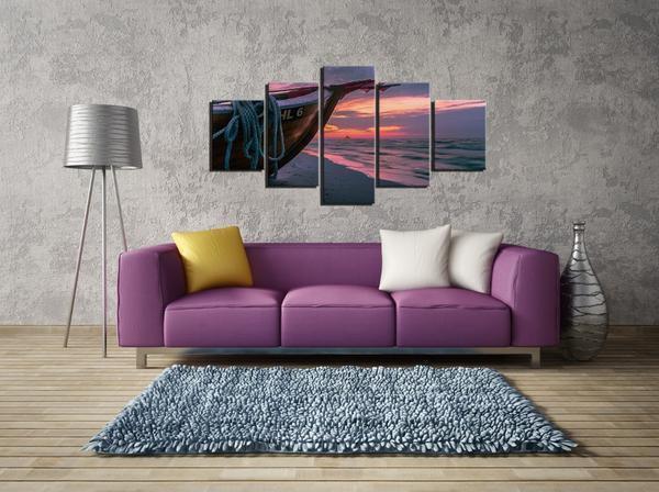 Oat On Sea Ocean At Sunset Nature Canvas Wall Art