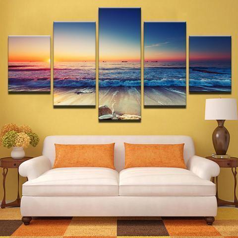 Ocean Beach Sunset Abstract Nature Canvas Wall Art