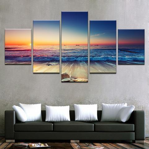 Ocean Beach Sunset Abstract Nature Canvas Wall Art