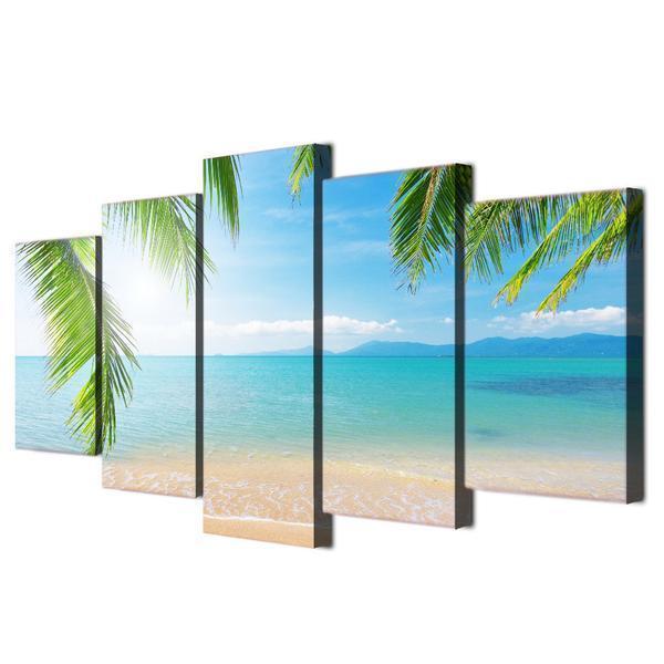 Ocean Beach With Palm Fronds Nature Canvas Wall Art