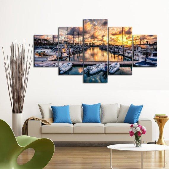 Ocean Fishing Sunset Fishing Canvas Wall Art