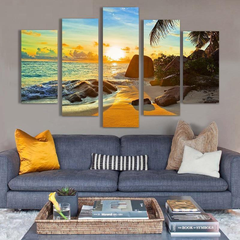 Ocean Sunset Beach Seascape Nature Canvas Wall Art