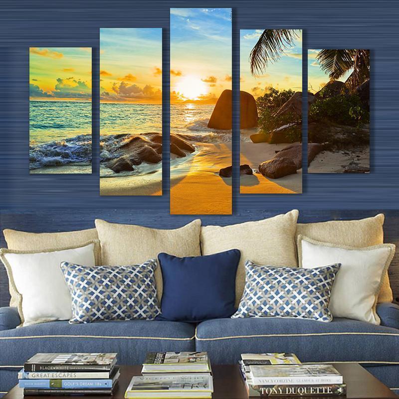 Ocean Sunset Beach Seascape Nature Canvas Wall Art