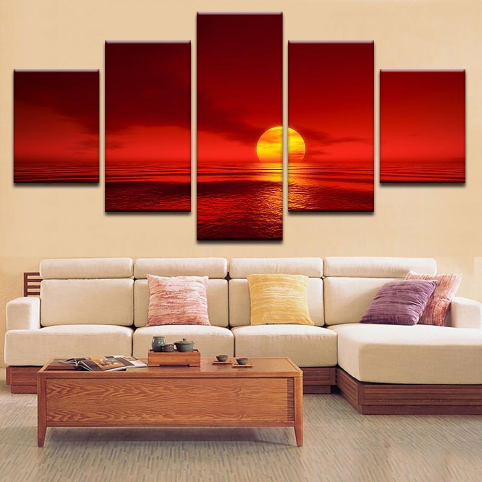 Ocean Sunset Over The Horizon Nature Canvas Wall Art