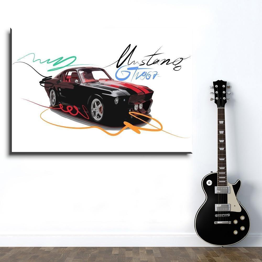 Oil Painting Ford Mustang GTR Car &amp;amp; Motor Canvas Wall Art