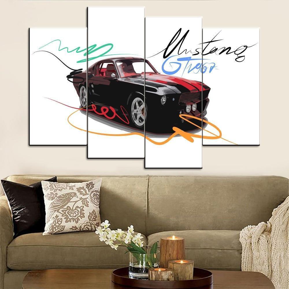 Oil Painting Ford Mustang GTR Car &amp;amp; Motor Canvas Wall Art