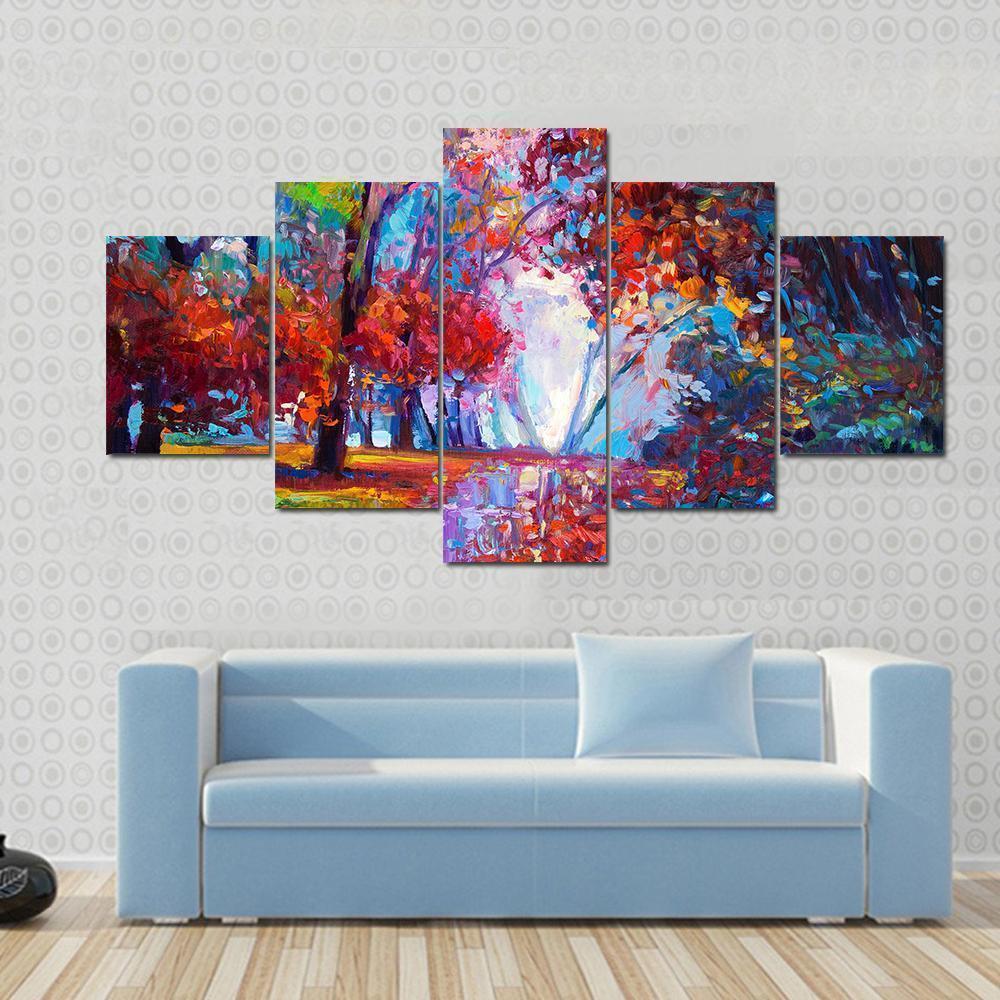 Oil Painting Showing Autumn Forest Abstract Nature Canvas Wall Art