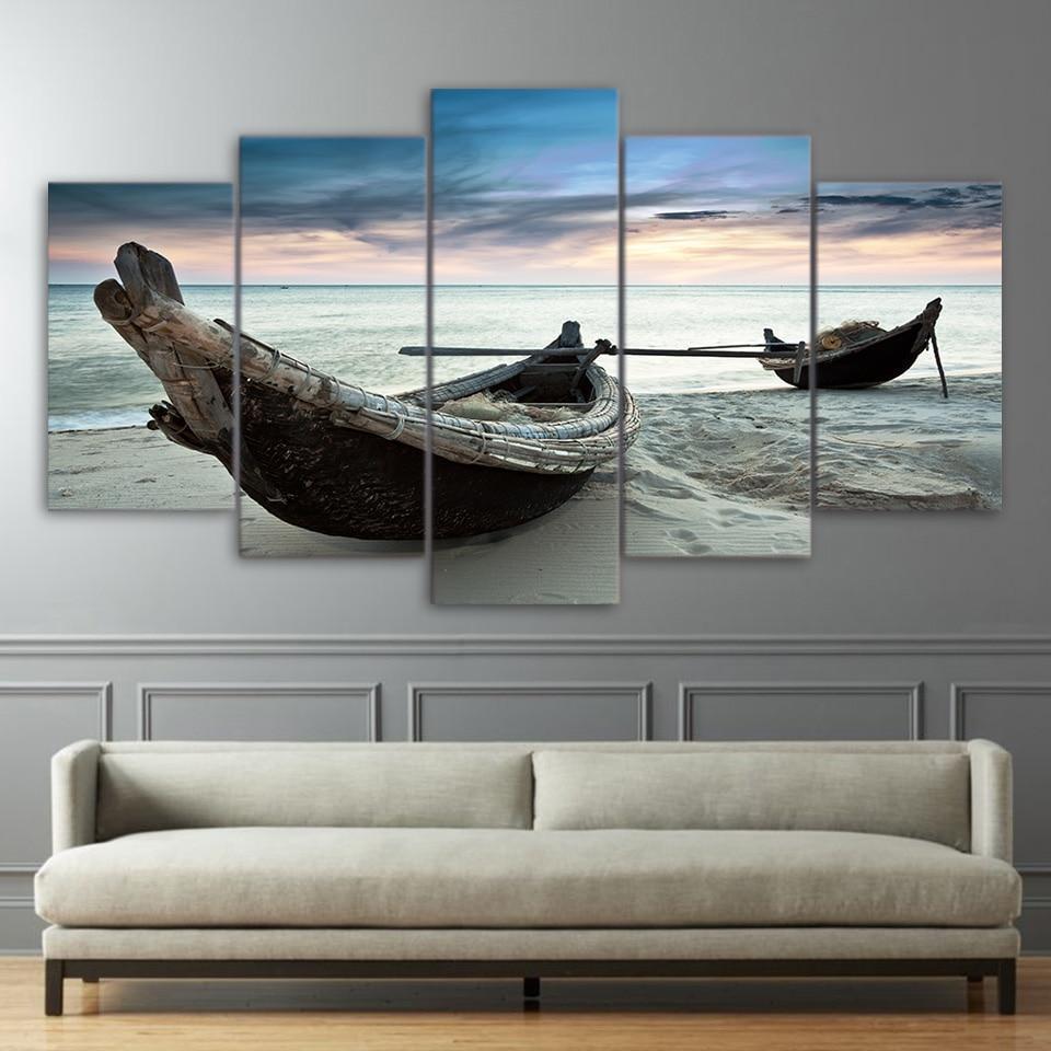 Old Boat Nature On The Beach Canvas Wall Art