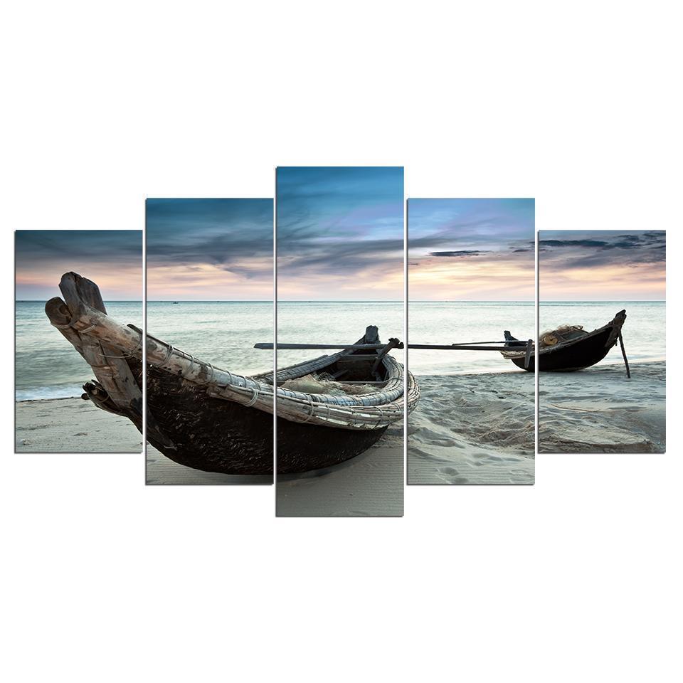 Old Boat Nature On The Beach Canvas Wall Art