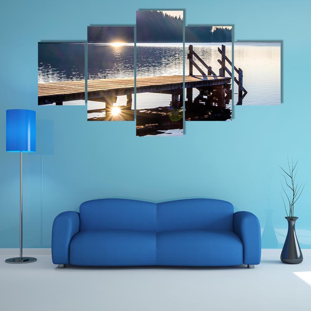 Old Wooden Jetty In Kirchsee Lake Nature Canvas Wall Art
