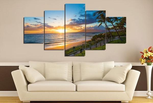 On The Boardwalk During Sunset Sunrise Nature Canvas Wall Art