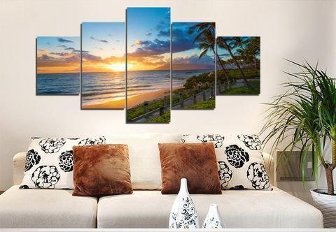 On The Boardwalk During Sunset Sunrise Nature Canvas Wall Art