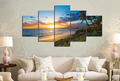 On The Boardwalk During Sunset Sunrise Nature Canvas Wall Art