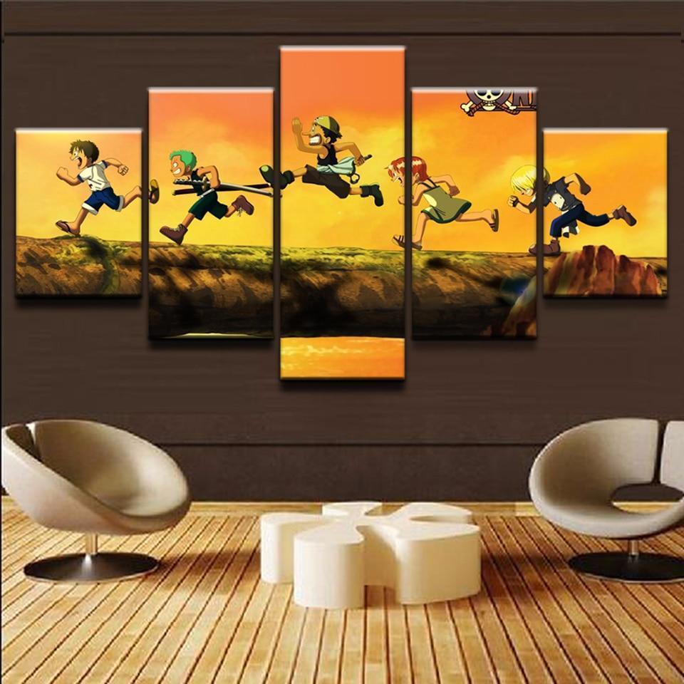 One Piece Characters Running Anime Canvas Wall Art