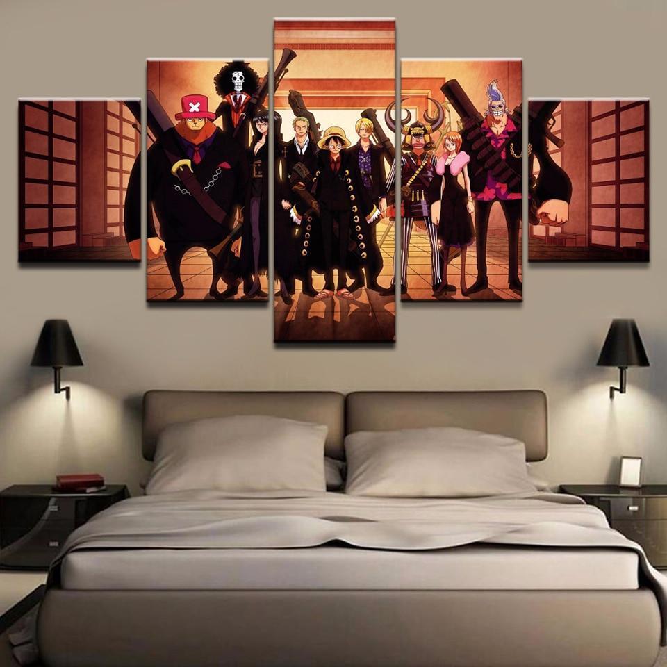 One Piece Characters With Black Suit Anime Canvas Wall Art
